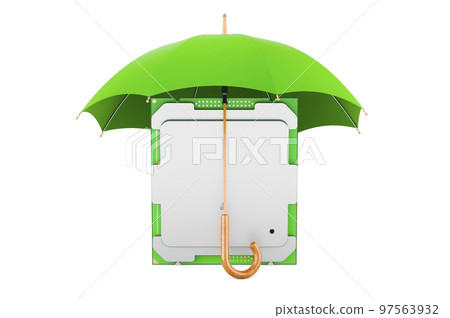 CPU under umbrella, 3D rendering CPU under umbrella, 3D rendering 97563932