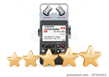 Customer rating of digital voice recorder. 3D rendering Customer rating of digital voice recorder. 3D rendering 97563933