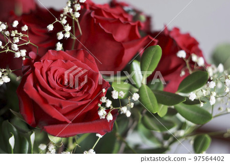 Bouquet of red roses. Soft focus with Valentines day or wedding frame. 97564402