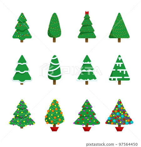 Christmas trees. Can be used for printed materials - leaflets, posters, business cards or for web. Colorful winter trees collection for holiday xmas and new year. Vector illustration. 97564450