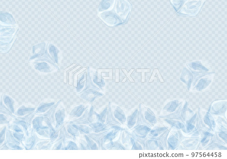 Set of four realistic translucent ice cubes in blue color. Realistic transparent isolated vector illustration Set of four realistic translucent ice cubes in blue color. Realistic transparent isolated vector illustration 97564458