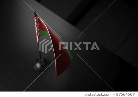 Small national flag of the Belarus on a black background 97564507