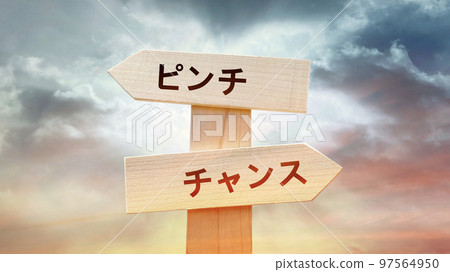 Pinch and chance signpost with letters and a fantastic sky 97564950