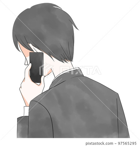 一名穿著西裝並用智能手機打電話的詐騙犯的插圖 97565295