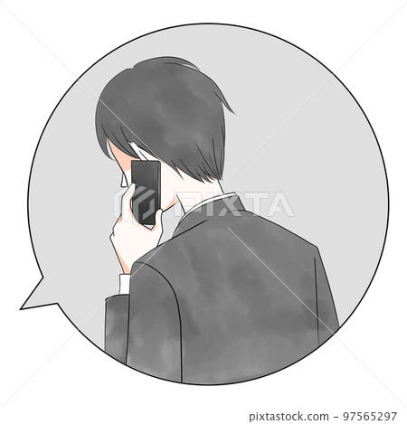 一個穿著西裝並用智能手機打電話的騙子的語音氣球插圖 97565297