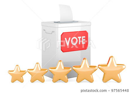 Ballot box with five golden stars. 3D rendering 97565448