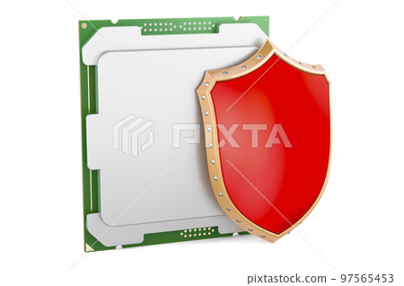 CPU with shield, 3D rendering CPU with shield, 3D rendering 97565453