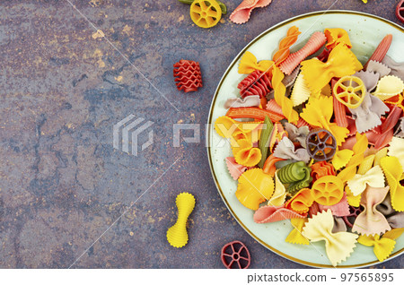 Italian pasta colorful, space for text 97565895