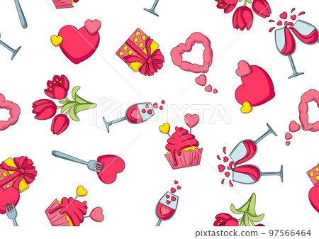 Happy Valentine Day seamless pattern. Holiday background with romantic love symbols. 97566464