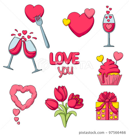 Happy Valentine Day greeting card. Holiday background with romantic love symbols. 97566466