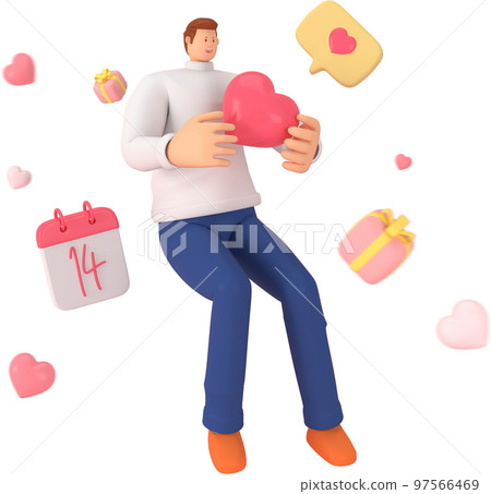 3d character in the festival of Valentine's Day. 3d rendering of graphic resourse. 97566469