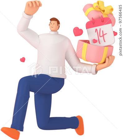 3d character in the festival of Valentine's Day. 3d rendering of graphic resourse. 97566485