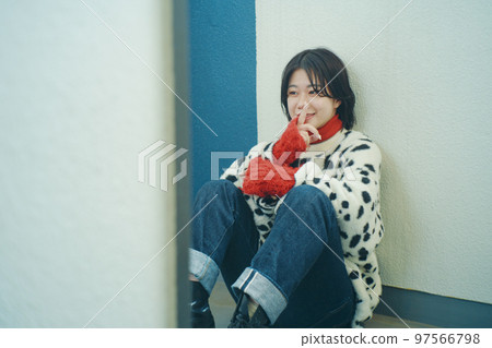 rooftop and woman rooftop and woman 97566798