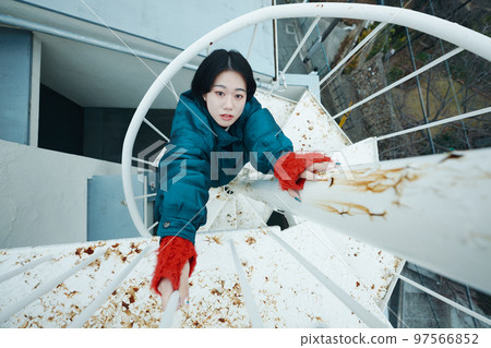 rooftop and woman rooftop and woman 97566852