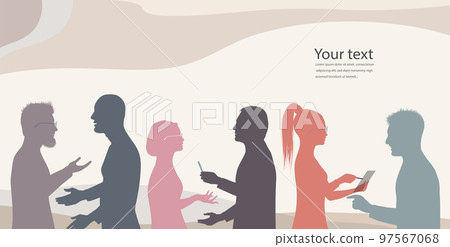 Silhouette of diversity people side. Group of multicultural business Coworkers and Colleagues. Social inclusion.Cooperation and collaboration. Teamwork partnership organization.Equality 97567068