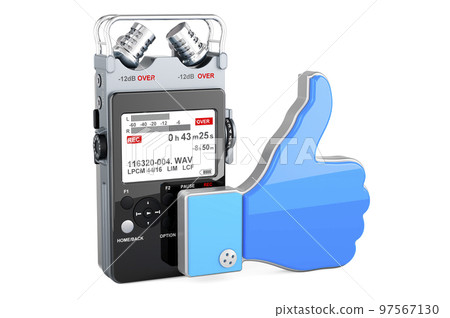 Digital voice recorder with like icon, 3D rendering 97567130