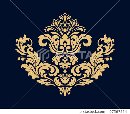 Damask graphic ornament. Floral design element. Gold pattern 97567254