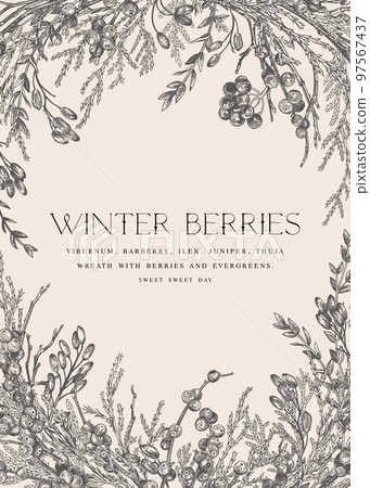 Vintage invitation card with berries. 97567437