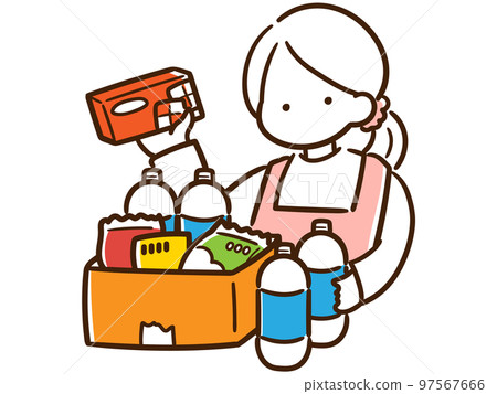 日本家庭主婦囤積食物的簡單線條畫圖 97567666