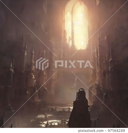 從大教堂裡面的幻想藝術日落 97568289