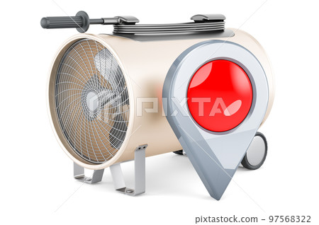 Industrial fan heater with map pointer, 3D rendering 97568322