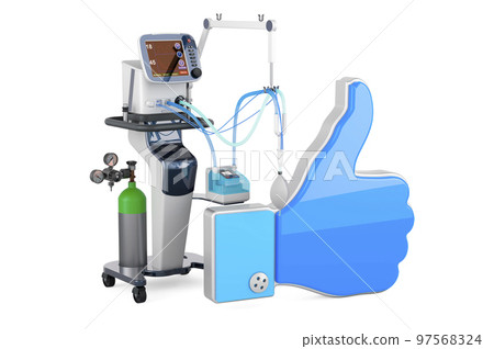 Medical ventilator with like icon, 3D rendering Medical ventilator with like icon, 3D rendering 97568324