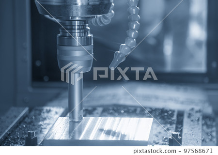 The CNC milling machine rough cutting the injection mold parts by indexable tools. 97568671