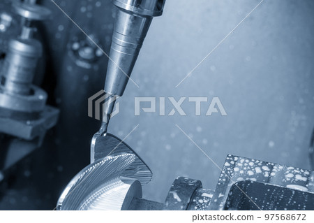 The 4-axis machining center cutting the turbine parts  parts with taper ball end mill tool . 97568672