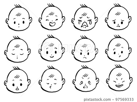 Simple and cute baby expression monochrome illustration 97569333