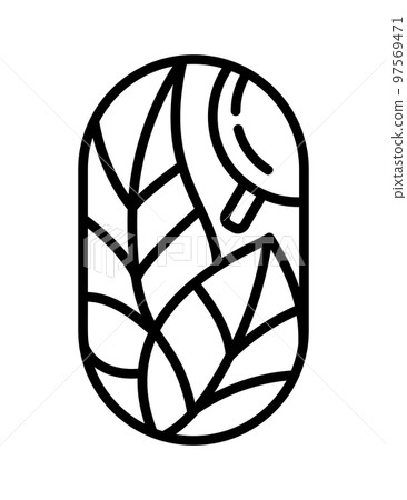 Vector tea leaves and abstract lines for Farm Product Label Eco Logo Organic plant design. Round Bauer emblem linear style. Vintage abstract icon for natural products design cosmetics, ecological 97569471