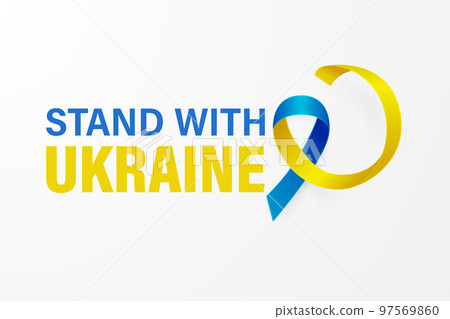 Stand with Ukraine. Anti War Call with the Smbol of Peace with Blue and Yellow Silk Ribbon. Ukranian Flag Colors. Struggle, Protest, Support Ukraine, Slogan. Vector Illustration Stand with Ukraine. Anti War Call with the Smbol of Peace with Blue and Yellow Silk Ribbon. Ukranian Flag Colors. Struggle, Protest, Support Ukraine, Slogan. Vector Illustration 97569860