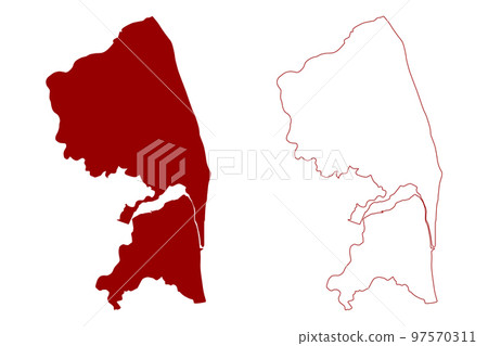 Great Yarmouth non-metropolitan district, Borough (United Kingdom of Great Britain and Northern Ireland, ceremonial county Norfolk, England) map vector illustration, scribble sketch map 97570311