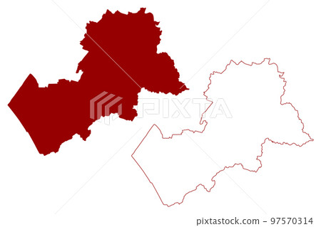 Harborough Non-metropolitan district (United Kingdom of Great Britain and Northern Ireland, ceremonial county Leicestershire or Leics, England) map vector illustration, scribble sketch map 97570314