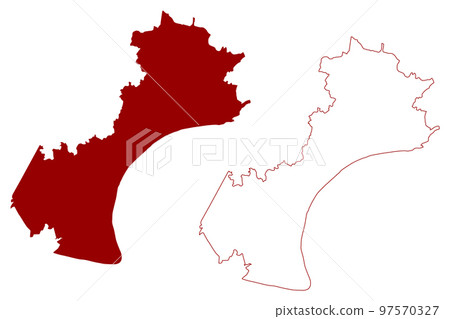 Folkestone and Hythe Non-metropolitan district (United Kingdom of Great Britain and Northern Ireland, ceremonial county Kent, England) map vector illustration, scribble sketch Shepway map 97570327