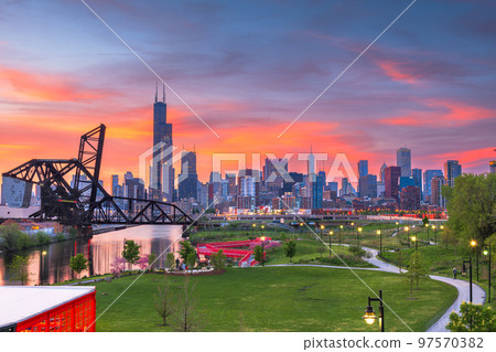 Chicago, Illinois, USA park and Downtown Skyline Chicago, Illinois, USA park and Downtown Skyline 97570382