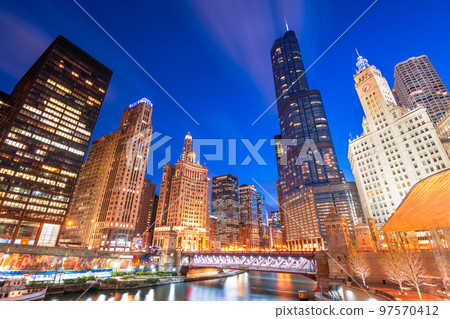Chicago, Illinois, USA Cityscape on the River 97570412