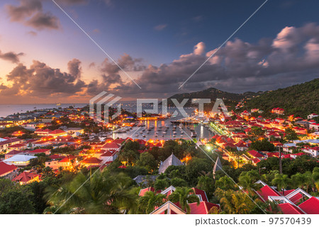 Gustavia, Saint Barthelemy skyline and harbor in the West Indies of the Caribbean Gustavia, Saint Barthelemy skyline and harbor in the West Indies of the Caribbean 97570439