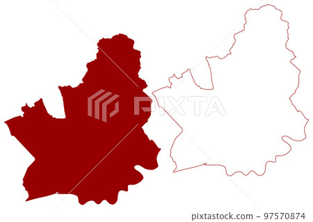 Preston Non-metropolitan district, Borough, city (United Kingdom of Great Britain and Northern Ireland, ceremonial county Lancashire or Lancs, England) map vector illustration, scribble sketch map 97570874
