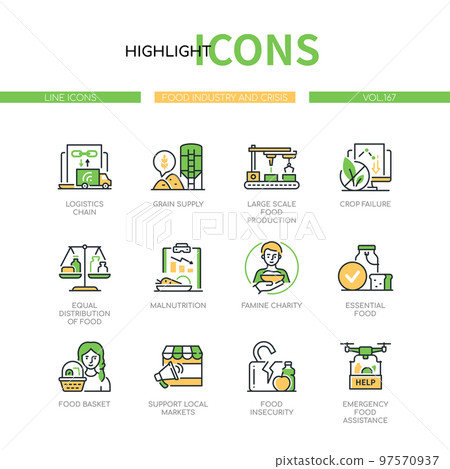 Food industry and crisis - line design style icons set 97570937