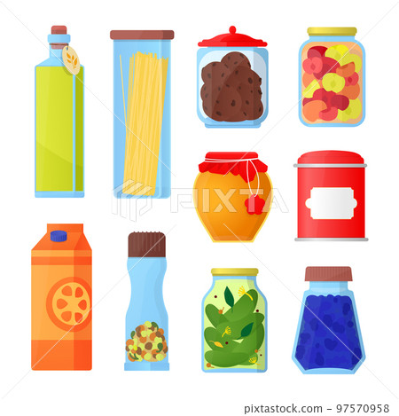 Grocery and kitchen supplies - flat design style objects set Grocery and kitchen supplies - flat design style objects set 97570958