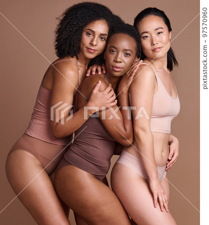 Beauty, diversity and skincare with portrait of women for self care, body positive and cosmetics. Wellness, products and natural with model for community, facial and luxury in brown background studio Beauty, diversity and skincare with portrait of women for self care, body positive and cosmetics. Wellness, products and natural with model for community, facial and luxury in brown background studio 97570960