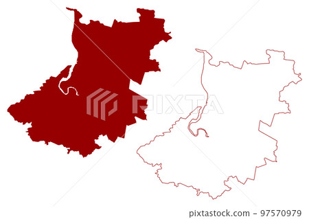Sedgemoor Non-metropolitan district, (United Kingdom of Great Britain and Northern Ireland, ceremonial county Somerset or Somersetshire, England) map vector illustration, scribble sketch map 97570979