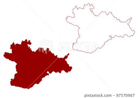 South Norfolk Non-metropolitan district (United Kingdom of Great Britain and Northern Ireland, ceremonial county Norfolk, England) map vector illustration, scribble sketch map 97570987