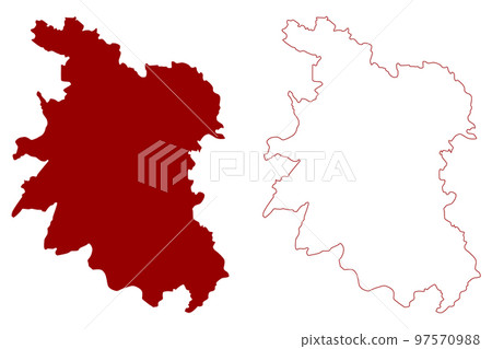 South Oxfordshire Non-metropolitan district, (United Kingdom of Great Britain and Northern Ireland, ceremonial county Oxfordshire, England) map vector illustration, scribble sketch map 97570988