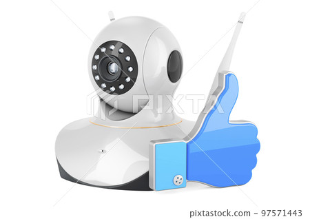 Internet Protocol camera with like icon, 3D rendering Internet Protocol camera with like icon, 3D rendering 97571443