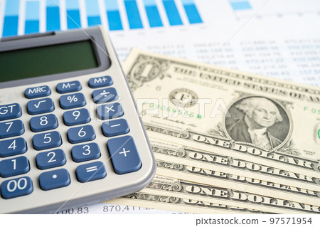 Calculator on graph paper. Finance development, Banking Account, Statistics, Investment Analytic research data economy, Stock exchange trading, Business company concept. 97571954
