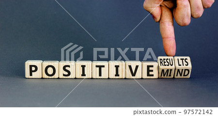 Positive results and mind symbol. Concept words Positive results or Positive mind on wooden cubes. Businessman hand. Beautiful grey background. Business positive results and mind concept. Copy space Positive results and mind symbol. Concept words Positive results or Positive mind on wooden cubes. Businessman hand. Beautiful grey background. Business positive results and mind concept. Copy space 97572142