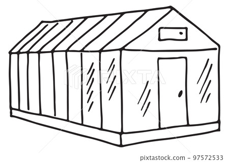 Greenhouse sketch icon. Glasshouse farm building drawing Greenhouse sketch icon. Glasshouse farm building drawing 97572533