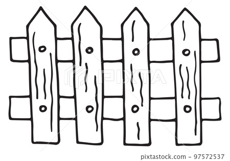 Fence doodle icon. Wooden planks sketch drawing Fence doodle icon. Wooden planks sketch drawing 97572537