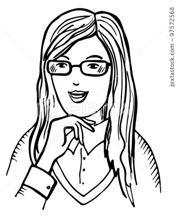 Happy woman sketch. Hand drawn female portrait Happy woman sketch. Hand drawn female portrait 97572568